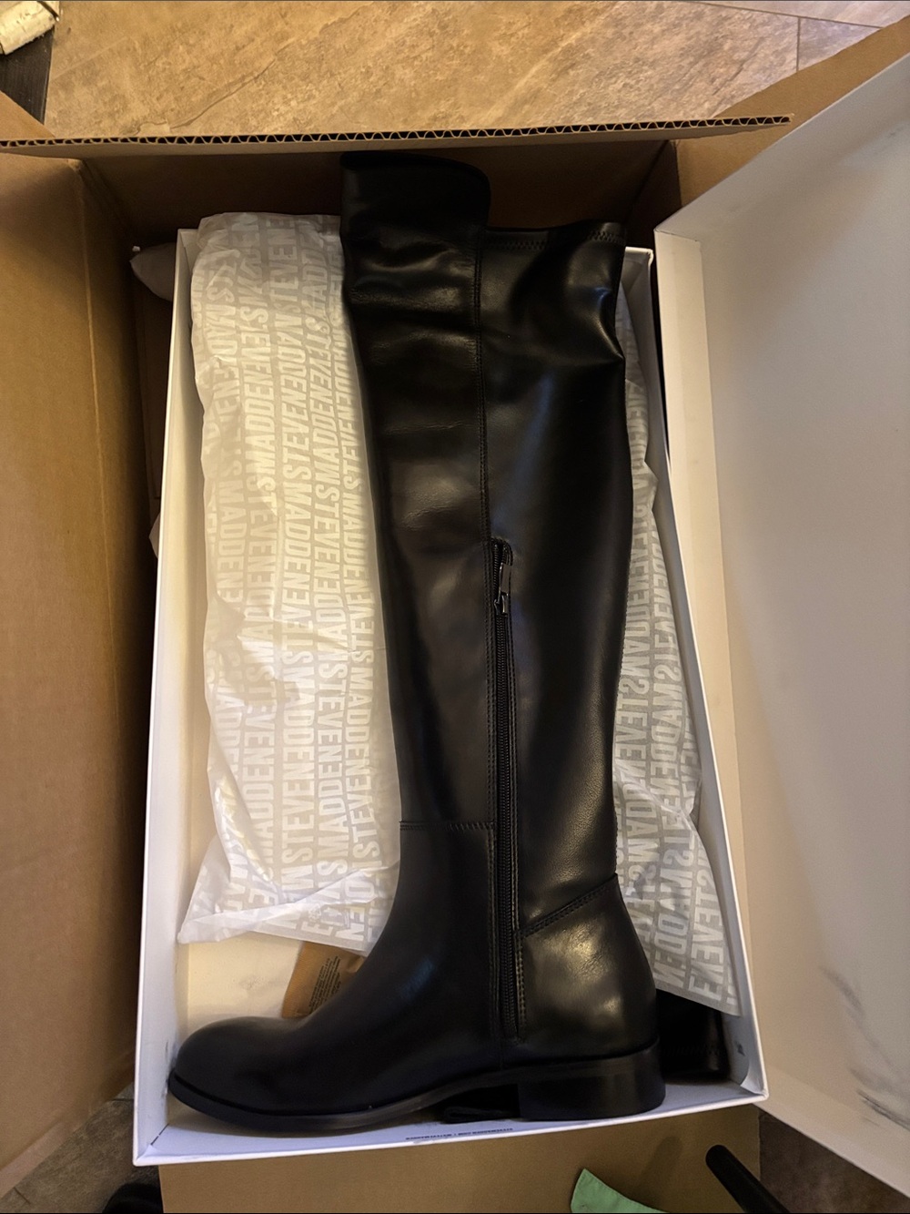 Steve Madden Black Over-the-Knee Zip Boots Lancaster 8